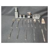 Set of Silverware and Crystal Decor Pieces