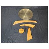 Decorative Brass and Wood Wall Hanging Gong Sculpture