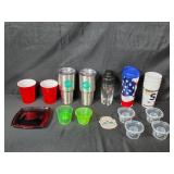 Assorted Drinkware Collection with Tumblers, Cups, and Tray
