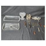 Lot of Vintage Glassware and Metal Serving Utensils Sets