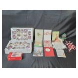 Christmas Ornament and Decor Collection with Cards and Lights