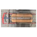 Vintage Wooden Snow Sled with Red Metal Runners
