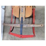 Vintage Wooden Snow Sled with Red Metal Runners