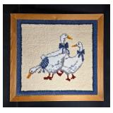 Rug Hook Wall Hanging with Trio of Geese Design and Wooden Frame