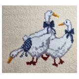 Rug Hook Wall Hanging with Trio of Geese Design and Wooden Frame