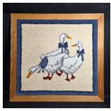 Rug Hook Wall Hanging with Trio of Geese Design and Wooden Frame