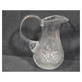 Set of 3 Vases: Cobalt Blue Glass, Clear Crystal, and Hand-Painted Floral Ceramic Pitcher