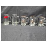 Set of 5 Assorted Glass Beer Mugs with Duck Designs