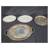 Set of 4 Vintage Platters: Silver Plated Wm Rogers and Porcelain