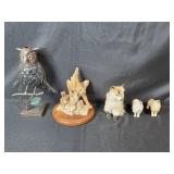 Decorative Animal Figurine Collection with Owl, Fox, and Puma