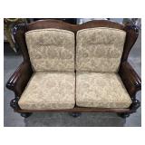 Ethan Allen Wooden Loveseat with Floral Upholstery