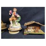 Set of Vintage Decorative Miniatures: Car, Piano, Figurine, Boat, and Chalet
