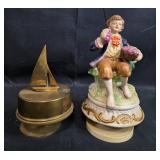 Set of Vintage Decorative Miniatures: Car, Piano, Figurine, Boat, and Chalet