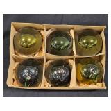 Box of Vintage Glass Holiday Ornaments with Original Packaging