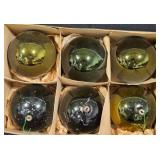 Box of Vintage Glass Holiday Ornaments with Original Packaging