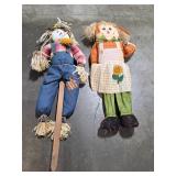 Pair of Decorative Scarecrow Dolls with Sunflower Accents