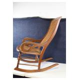 Antique Wooden Rocking Chair with Cane Seat and Back