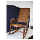 Antique Wooden Rocking Chair with Cane Seat and Back