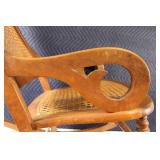 Antique Wooden Rocking Chair with Cane Seat and Back