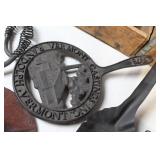 Collection of Vintage Tools and Boxes Including Pepsi Crate and Cast Iron Items