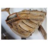 Vintage Collection of 3 Tennis Rackets, 4 badminton rackets, and 2 Ball Hawk Baseball Gloves