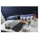 Mixed Household Items including Portable Heaters, Baking Ware, and Storage Shelf