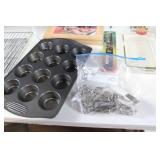 Mixed Household Items including Portable Heaters, Baking Ware, and Storage Shelf