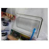 Mixed Household Items including Portable Heaters, Baking Ware, and Storage Shelf