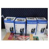 Mixed Household Items including Portable Heaters, Baking Ware, and Storage Shelf