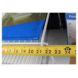 Mixed Household Items including Portable Heaters, Baking Ware, and Storage Shelf