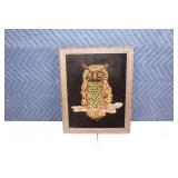 Framed Vintage Owl Quilling Artwork on Black Velvet
