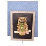 Framed Vintage Owl Quilling Artwork on Black Velvet