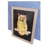 Framed Vintage Owl Quilling Artwork on Black Velvet