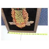 Framed Vintage Owl Quilling Artwork on Black Velvet