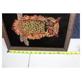 Framed Vintage Owl Quilling Artwork on Black Velvet