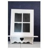White Wooden Wall Shelf with Heart Cutout and Mirror Panels