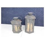 Set of 2 Rustic Metal Lanterns with Candles