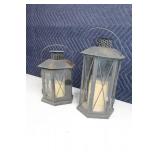 Set of 2 Rustic Metal Lanterns with Candles