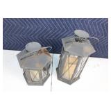 Set of 2 Rustic Metal Lanterns with Candles