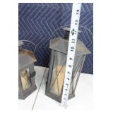 Set of 2 Rustic Metal Lanterns with Candles