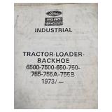 Ford New Holland Tractor-Loader-Backhoe Parts Catalog models 6500, 7500, 650, 750, 755, 755A, and 755B