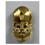 Egyptian Revival Style Art Deco ~16k Gold Brooch - Lapis Eyes - 16 Grams