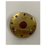 Vintage Sterling Vermeil Red Cabochon Brooch - MMA Garnet Cab w/ Glass Center