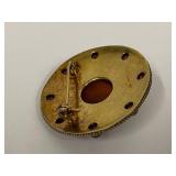 Vintage Sterling Vermeil Red Cabochon Brooch - MMA Garnet Cab w/ Glass Center