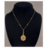 Antique 14k Gold Pendant Photo Locket Necklace with Blue Stone