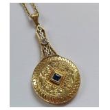Antique 14k Gold Pendant Photo Locket Necklace with Blue Stone