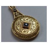 Antique 14k Gold Pendant Photo Locket Necklace with Blue Stone