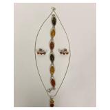 Sterling Silver Polish Colors of Amber Necklace, Bracelet and Earring Set