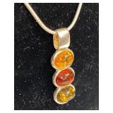 Sterling Silver Polish Colors of Amber Necklace, Bracelet and Earring Set