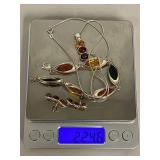 Sterling Silver Polish Colors of Amber Necklace, Bracelet and Earring Set